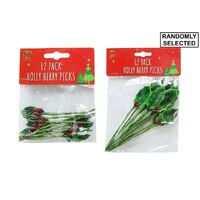 12 Pack Holly Berry Picks - Randomly Selected- main image