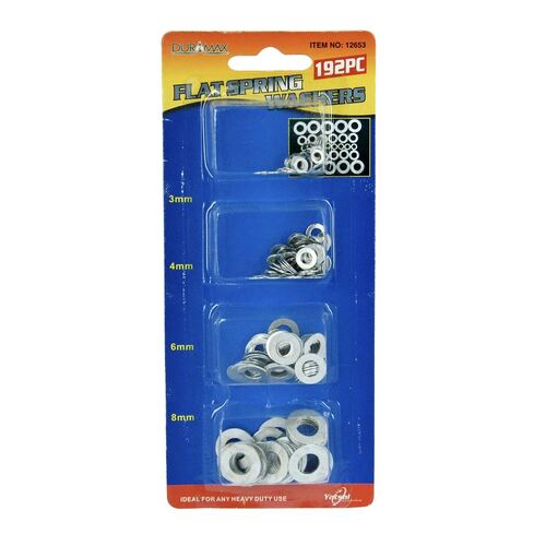 192pc Flat Spring Washers Assorted Sizes 3mm 4mm 6mm 8mm