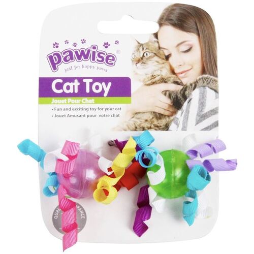 Pawise 2pc Cat Toy Balls with Ribbon 7cm