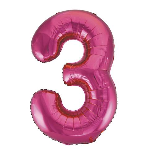 Hot Pink Number 3 Foil Balloon 86cm