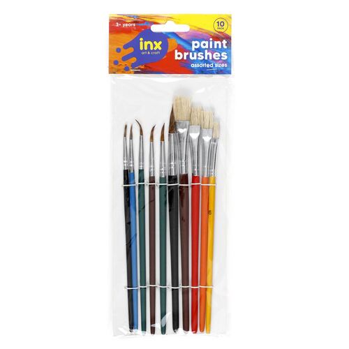 Kids 10 Pack Assorted Sizes Paint Brushes