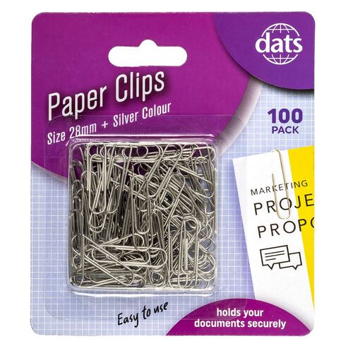 3 x Dats Paper Clips Size 28mm 100 Pack - Silver