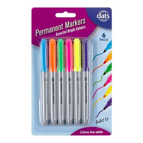 Marker Permanent Mixed Bright Colours Pen Style 6 Pack