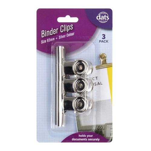 2 x Dats Binder Clips 3-Pack 63mm Silver