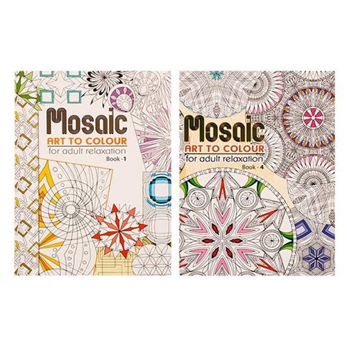 2PK Adult Mosaic Colouring Books Fun Relaxing Mindfulness Patterns