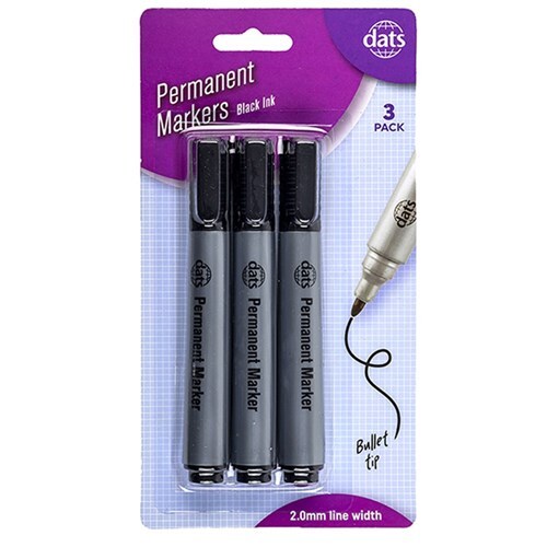 Permanent Markers Black Ink - 3 Pack