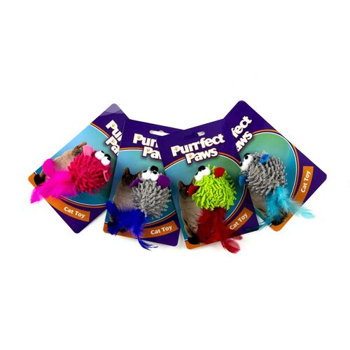 4 x Purrfect Paws Cat Toy Mouse with Feather Tail