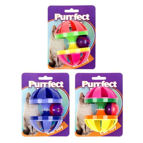 3 x Purrfect Paws Cat Toy Plastic Carousel with Ball
