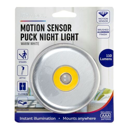 Lytworx Warm White Battery Operated 110 Lumens Motion Sensor Puck Night Light
