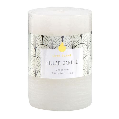 Luxe Flame 2PK Unscented Pillar Candles Rustic White Home Decor Party Wedding 7cm x 10cm
