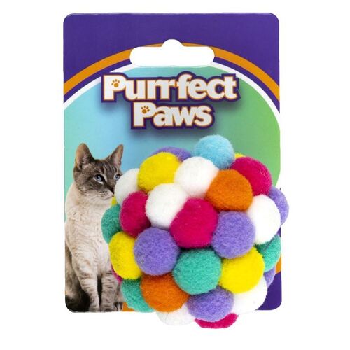 Purrfect Paws Cat Toy Colourful Pom Pom Ball