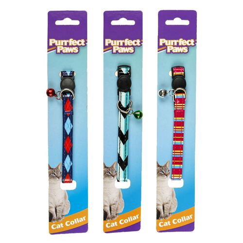 3 x Purrfect Paws Cat Collar with Bell 30cm