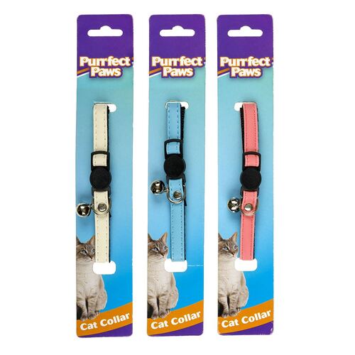 3 x Purrfect Paws Cat Collar with Bell 30cm (Solid Colours)