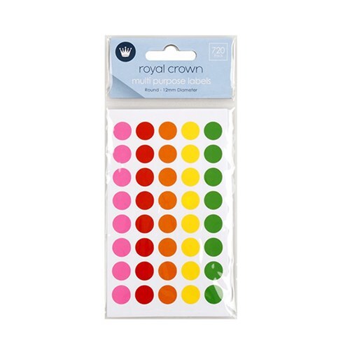 Round Coloured Labels Multi Purpose 12mm 720 Pack