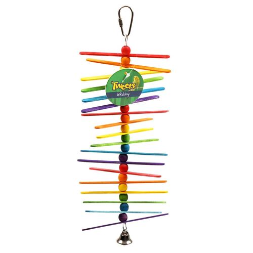 Tweets Bird Toy Hanging Wooden Sticks with Bell 23cm