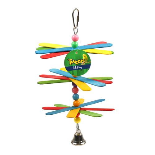 Tweets Bird Toy Handing Wood/Plastic Windmill with Bell 25cm