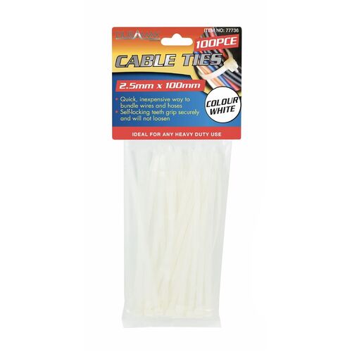 100pcs Cable Ties 2.5x100mm White