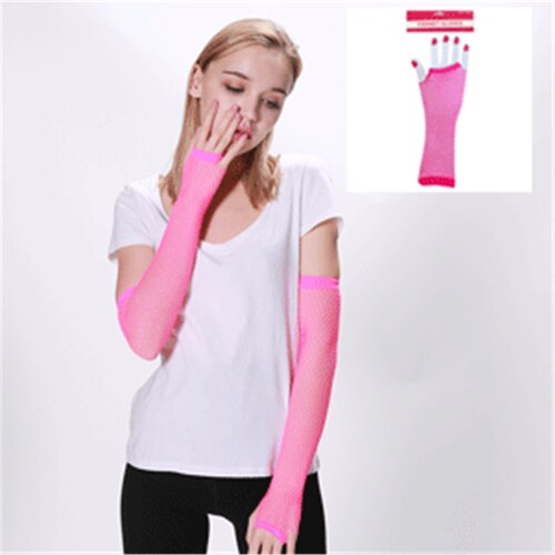 Fishnet Gloves Long Pink