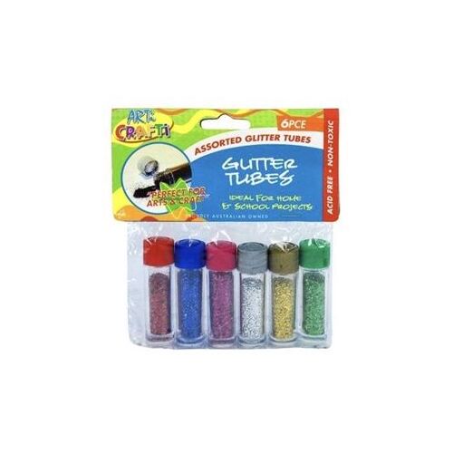 DIY Kids Activity Craft Bulk Pack Tube Glitters Screw Top 6 Assorted Colours