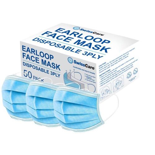 50 Pack SwissCare Disposable Protective 3 Ply Earloop Face Masks