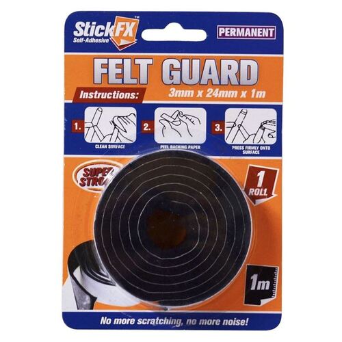 Self Adhesive Felt Guard 3mm x 24mm x 1M Permanent