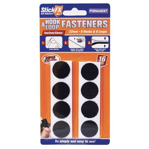 Hook & Loop Fasteners 16pc Velcro Tabs Black 22mm