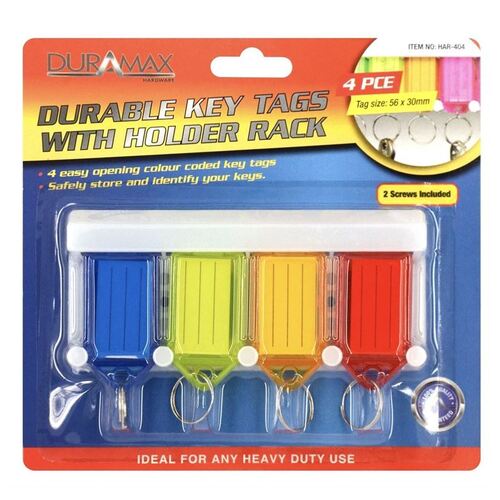Durable Key Ring Tag x 4 Rack Includes 4 Clicktags Mixed Colours Keys Rings Holder Tags