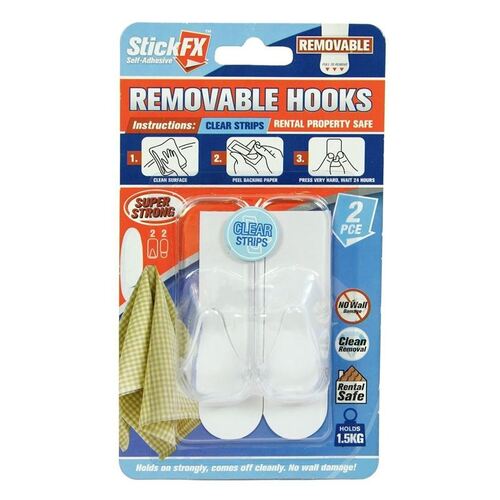 Self Adhesive 2pc Clear Hooks 1.5Kg Removable Rental Property Safe