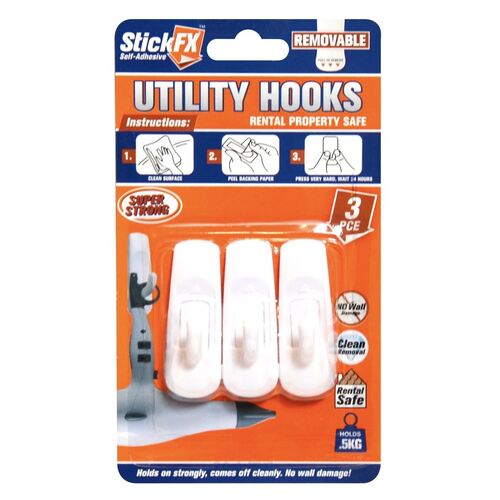 Self Adhesive 3pc Hooks 0.5Kg Removable 6cm Rental Property Safe