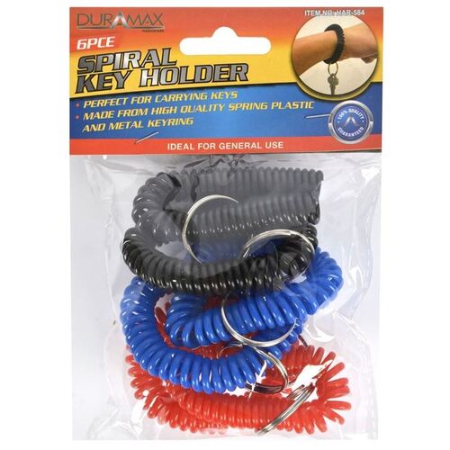 Flexible Wrist Spiral Coil With Key Holder 6pc - Assorted Colours Prevent Loss Of Keys 