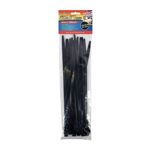 20pc Cable Ties Extra Wide 295mm x 9mm Black