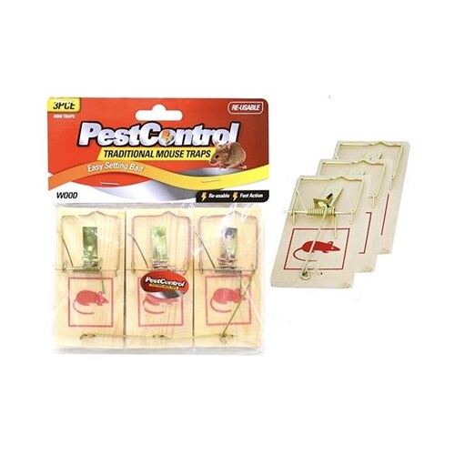 3 x Pest Control Traditional Wooden Re-Usable Mouse Trap