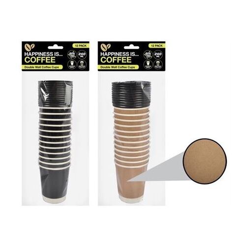 12pce Disposable Double Wall Coffee Cups Bulk Take Away 240ml BPA Free