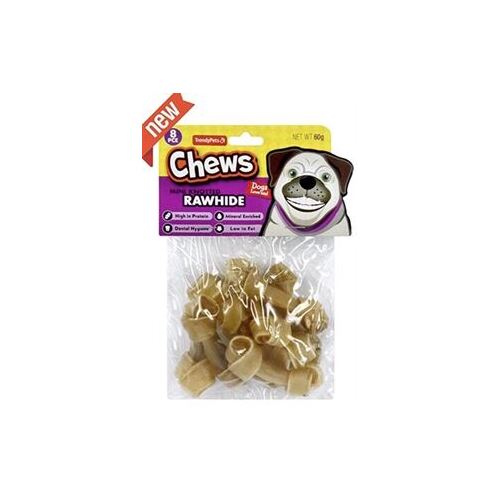 8 x Natural Rawhide Knotted Bone 7.5cm 60g