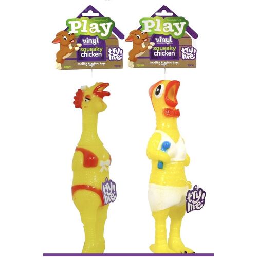 Squeaky Play Cluck Vinyl Chicken Dog Toy 23cm - Randomly Selected