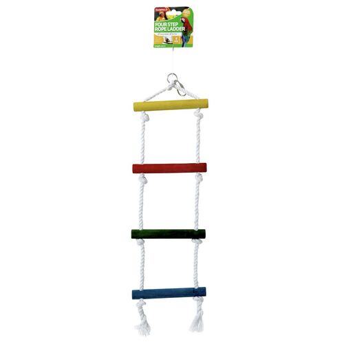 Four Step Level Coloured Wooden Bird Rope Ladder Hanging Toy