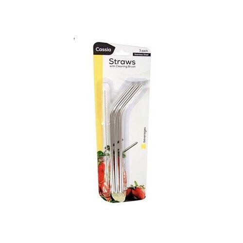Cassia Stainless Steel Straws with Cleaning Brush