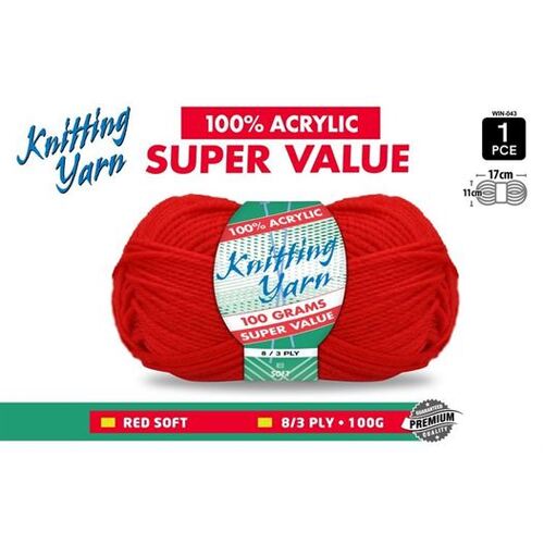 Knitting Yarn 100% Acrylic 8ply 100g Red
