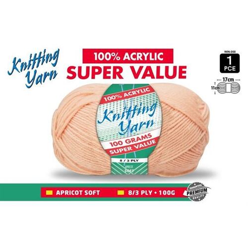 Knitting Yarn 100% Acrylic 8ply 100g Apricot