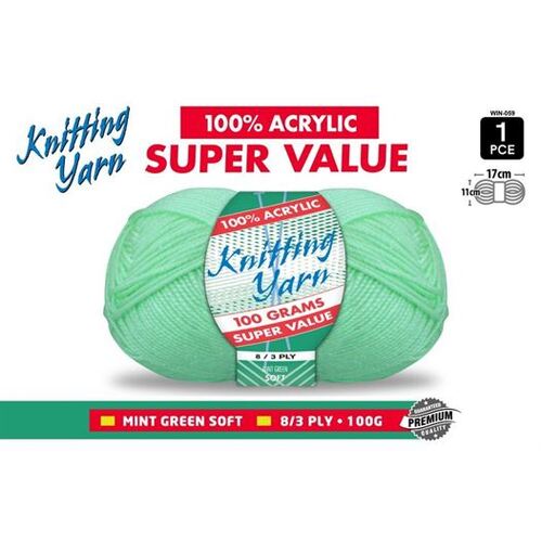 Knitting Yarn 100% Acrylic 8ply 100g Mint Green