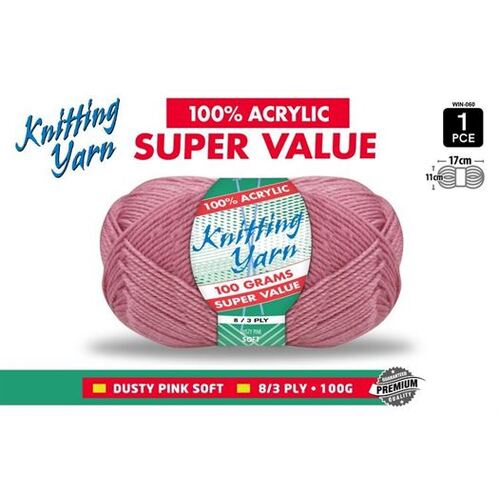 Knitting Yarn 100% Acrylic 8ply 100g Dusty Pink
