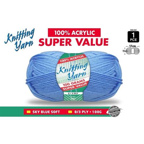 Knitting Yarn 100% Acrylic 8ply 100g Sky Blue