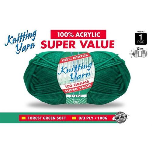 Knitting Yarn 100% Acrylic 8ply 100g Forest Green