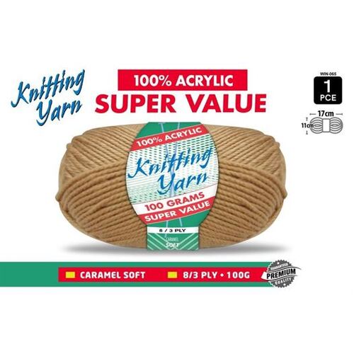 Knitting Yarn 100% Acrylic 8ply 100g Caramel Soft