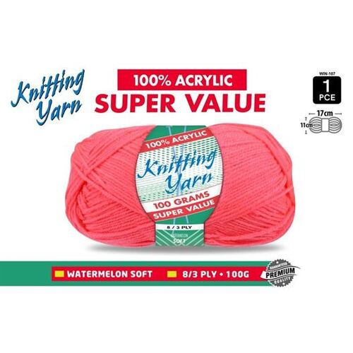 Knitting Yarn 100% Acrylic 8ply 100g Watermelon