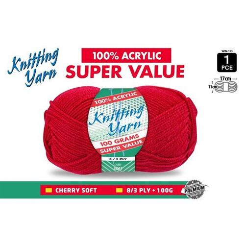 Knitting Yarn 100% Acrylic 8ply 100g Cherry