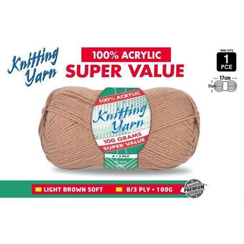 Knitting Yarn 100% Acrylic 8ply 100g Light Brown