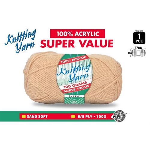 Knitting Yarn 100% Acrylic 8ply 100g Sand