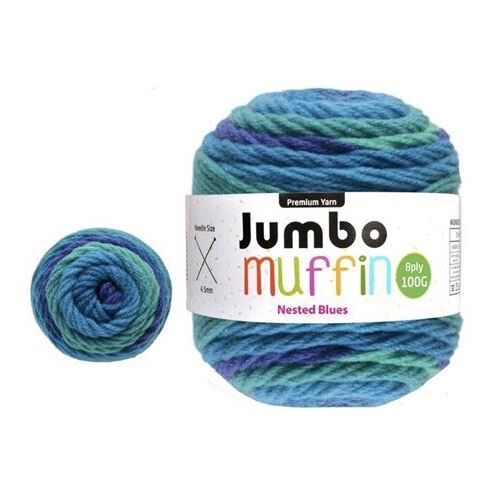 Jumbo Muffin Premium Knitting Yarn 8ply 200G Nested Blues