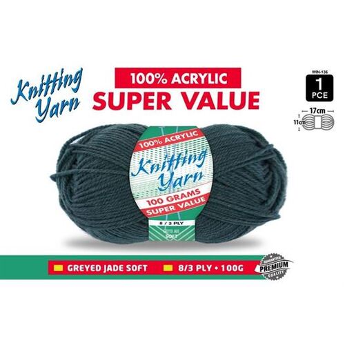 Knitting Yarn 100% Acrylic 8ply 100g Greyed Jade
